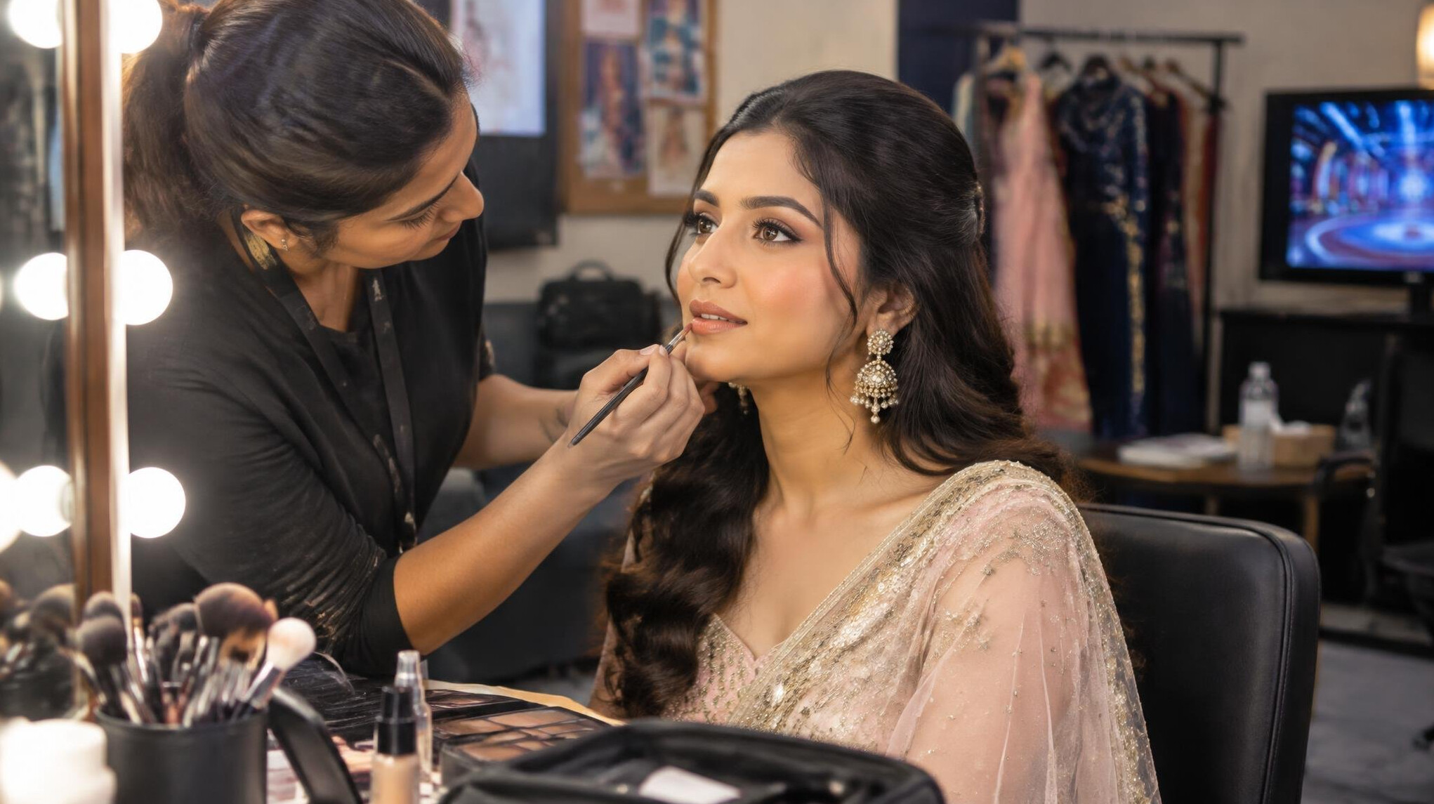 tv actress preparing makeup