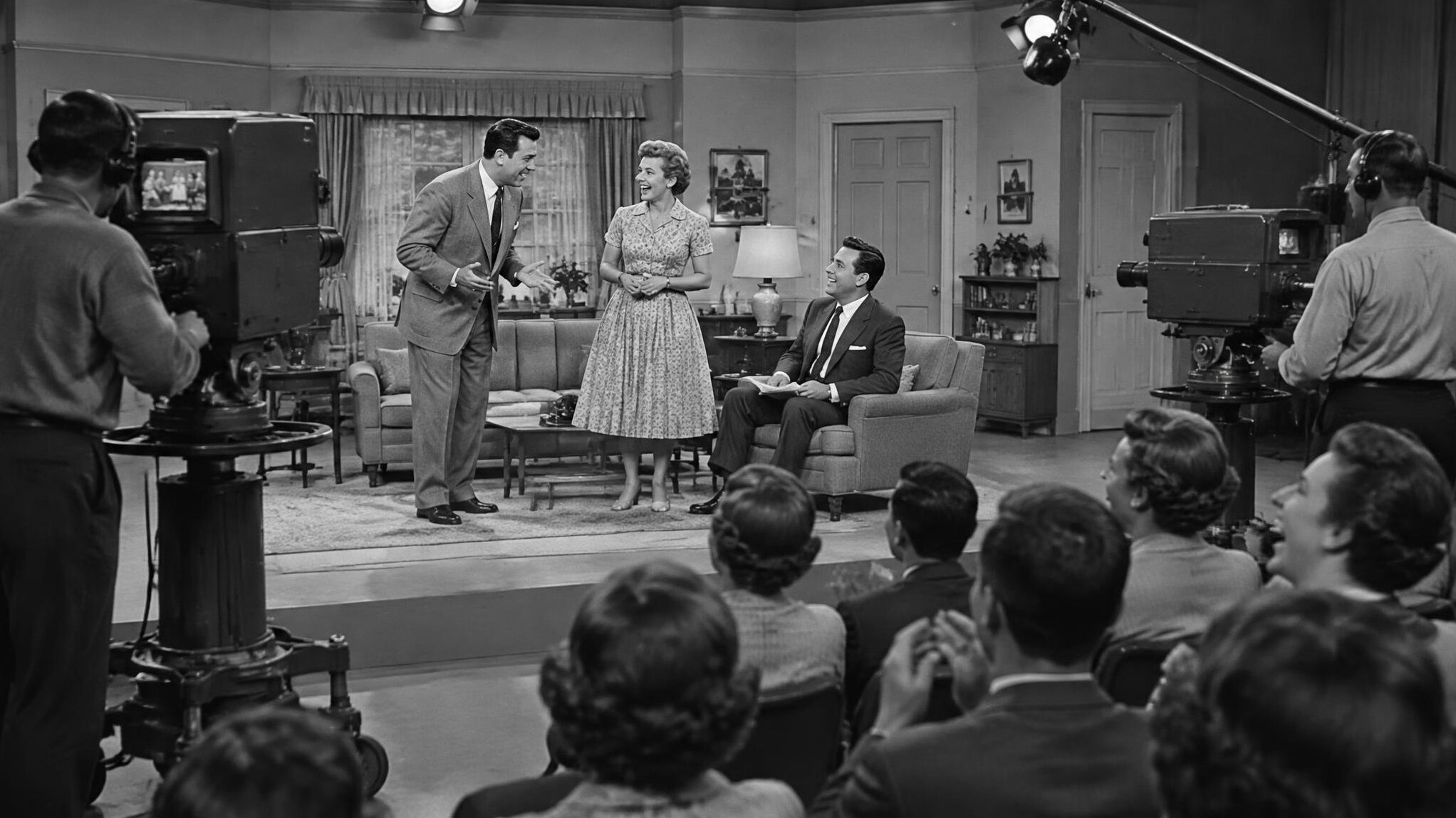 actors on 1950s tv set