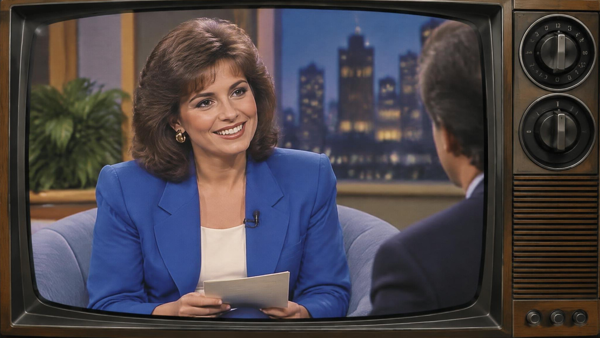 woman tv host smiling