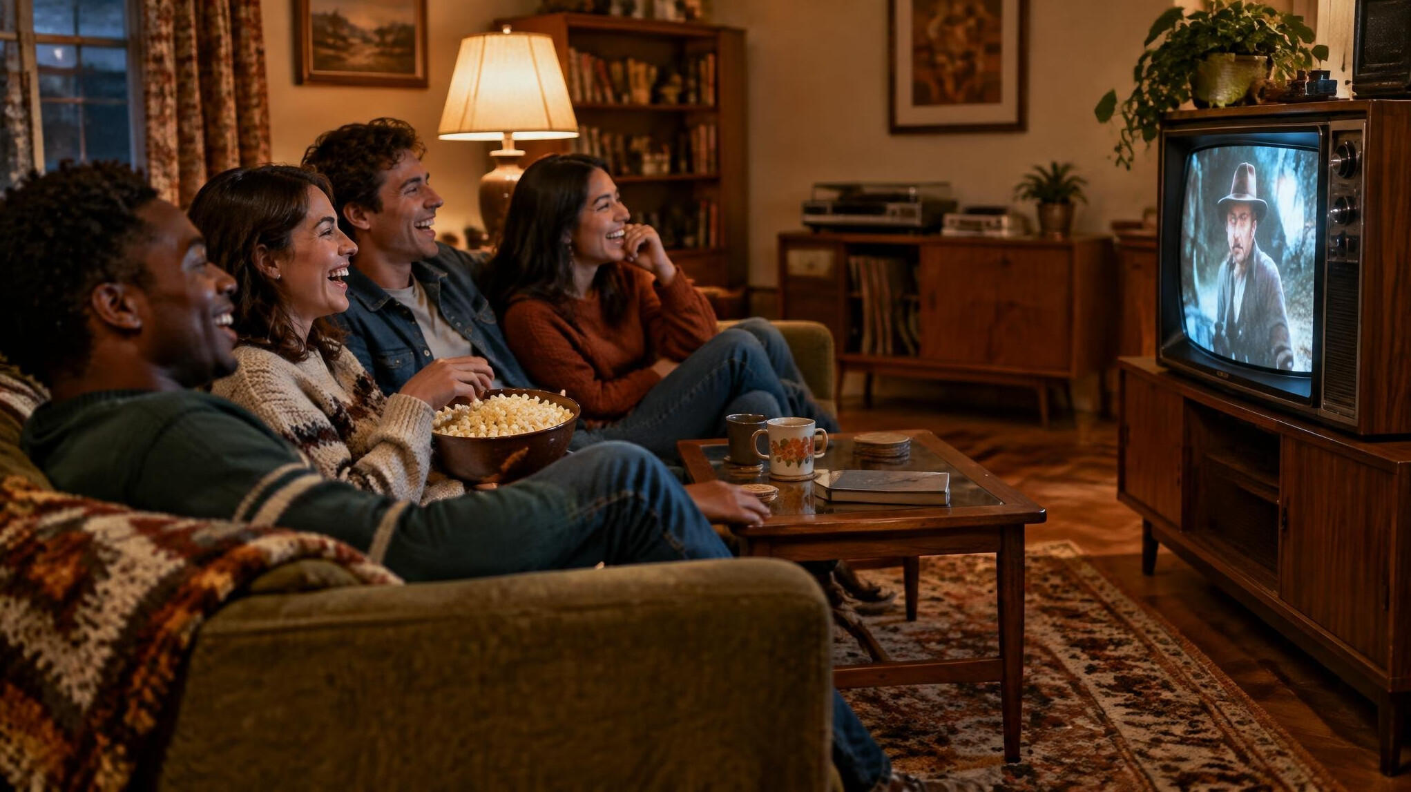 group watching tv together