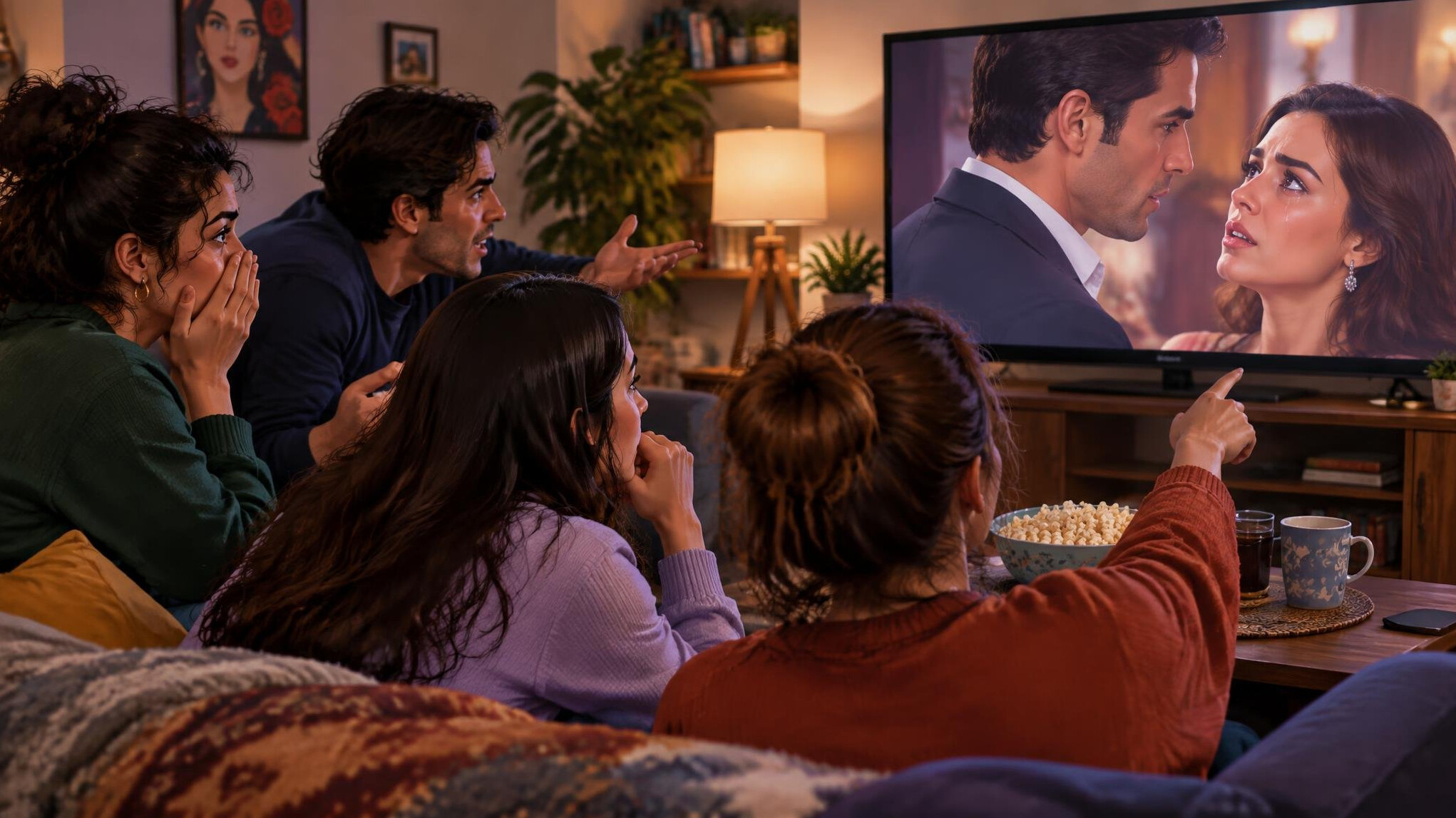 group of friends discussing tv